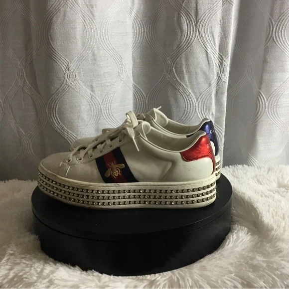 Gucci White Leather Sneakers with Red & Blue Heel Tabs - Picture 10 of 15